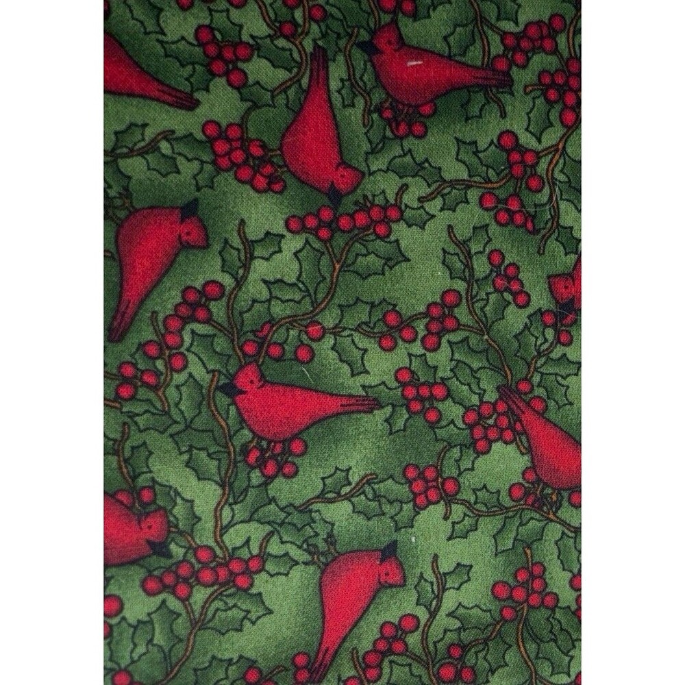 VTG Debbie Mumm Cardinal  & Holly Christmas Fabric  Remnant 42”x21” Pinked Edges